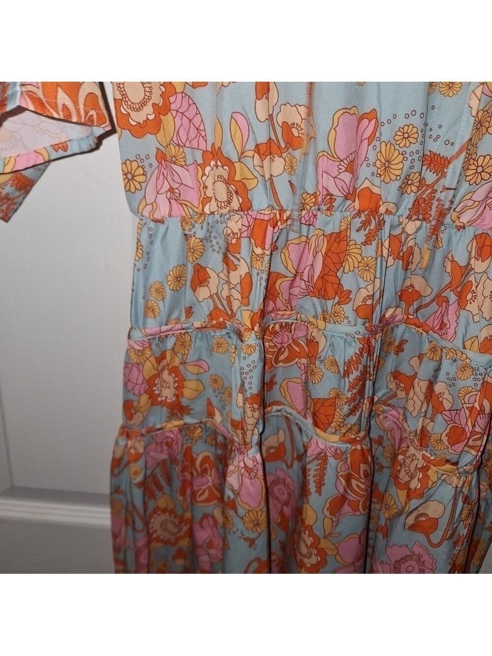 👗 NWT Orange and Blue Flower Maxi Dress Medium - Picture 3 of 6